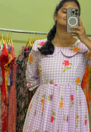 Lavender Bloom – Mul Chanderi Dress