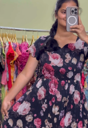 Noir Bloom – Floral Georgette Dress