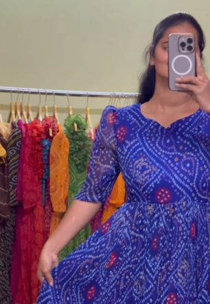 Royal Blue Ethnic Glow – Crush Chiffon Maxi Dress