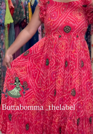 Red Bandhani Glow – Crush Chiffon Maxi Dress