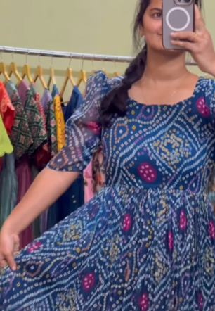 Navy Blue Ethnic Charm – Crush Chiffon Maxi Dress