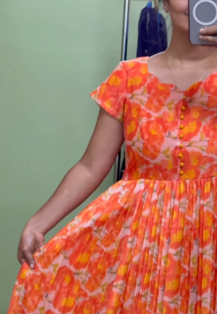 Orange Blossom Glow – Mul Chanderi Maxi Dress