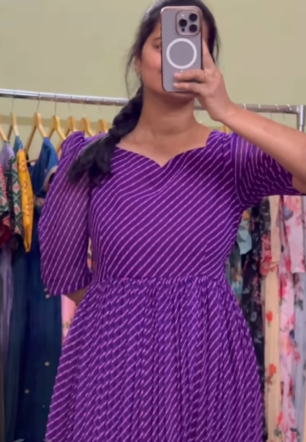 Royal Purple Stripe Grace – Georgette Maxi Dress