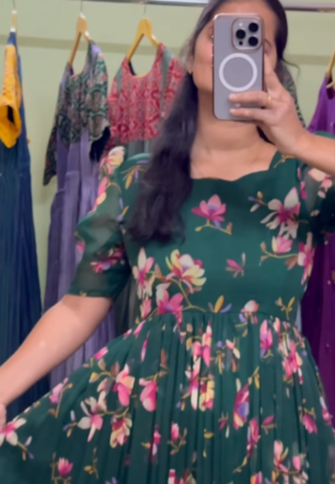Emerald Floral Bliss – Crush Chiffon Maxi Dress