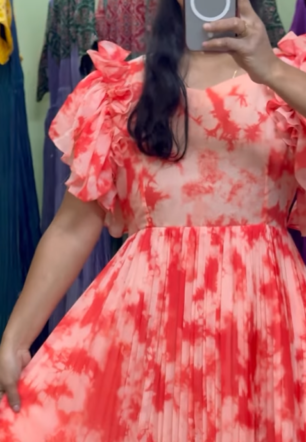 Coral Tie-Dye Bliss – Pure Chiffon Maxi Dress