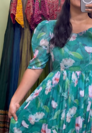 Emerald Bloom Elegance – Pure Chiffon Maxi Dress