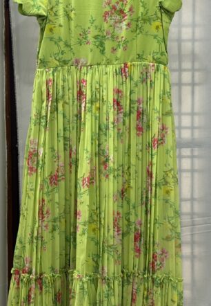 Lime Green Floral Elegance – Georgette Maxi Dress