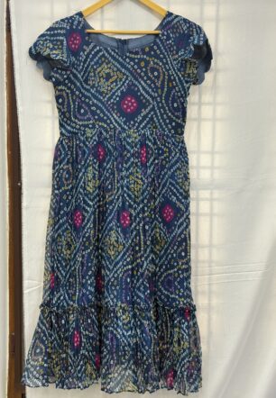 Navy Blue Bandhani Charm – Crush Chiffon Maxi Dress