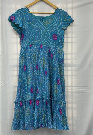 Sky Blue Bandhani Bliss – Crush Chiffon Maxi Dress