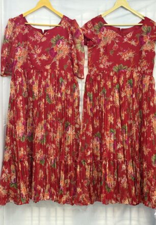 Red Floral Crush Chiffon Maxi Dress