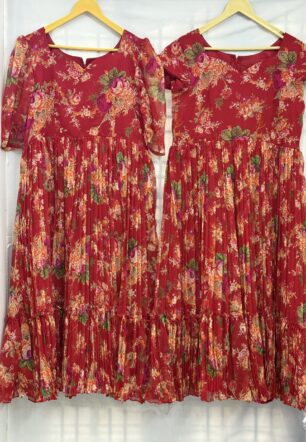 Red Floral Crush Chiffon Maxi Dress