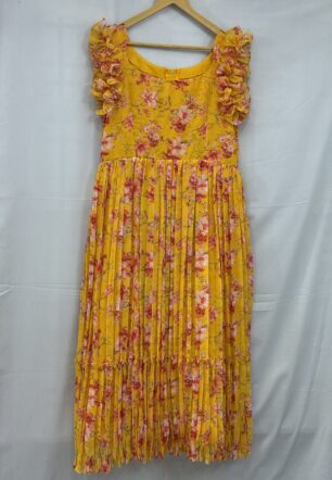 Mustard Yellow Floral Georgette Maxi Dress
